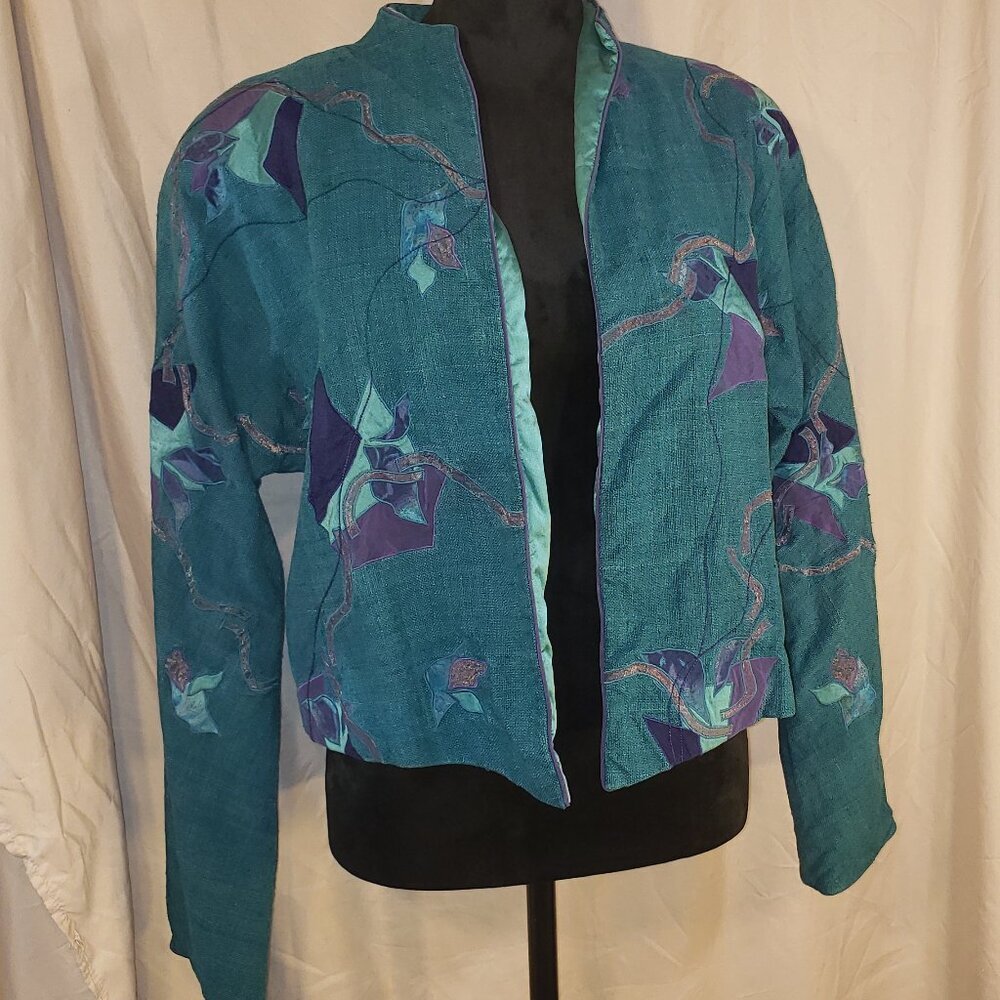 Women's Statement Piece Appliquetions by Design Teal Short Jacket - M